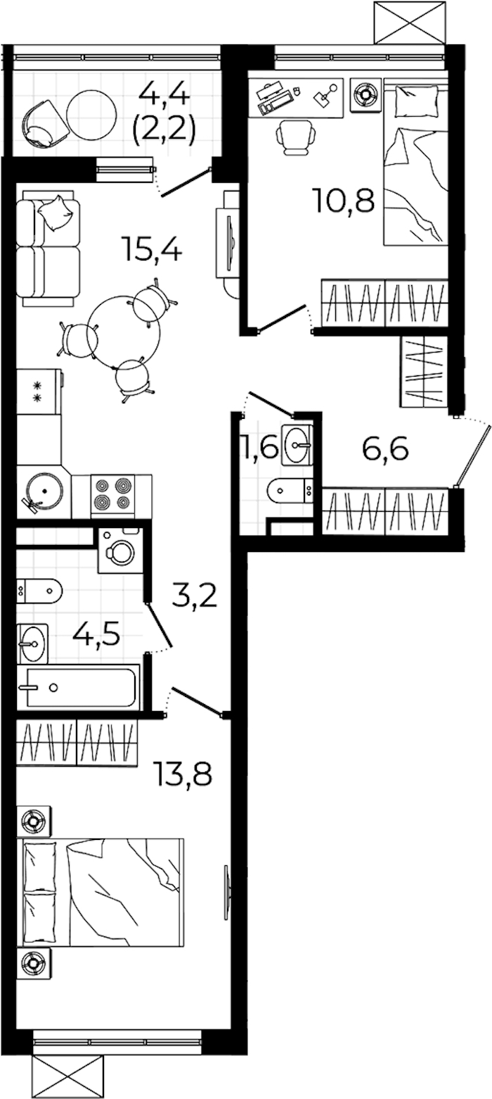 2-комнатная квартира 58.1 м², 5/7 эт., ЖК «А101 Всеволожск»
